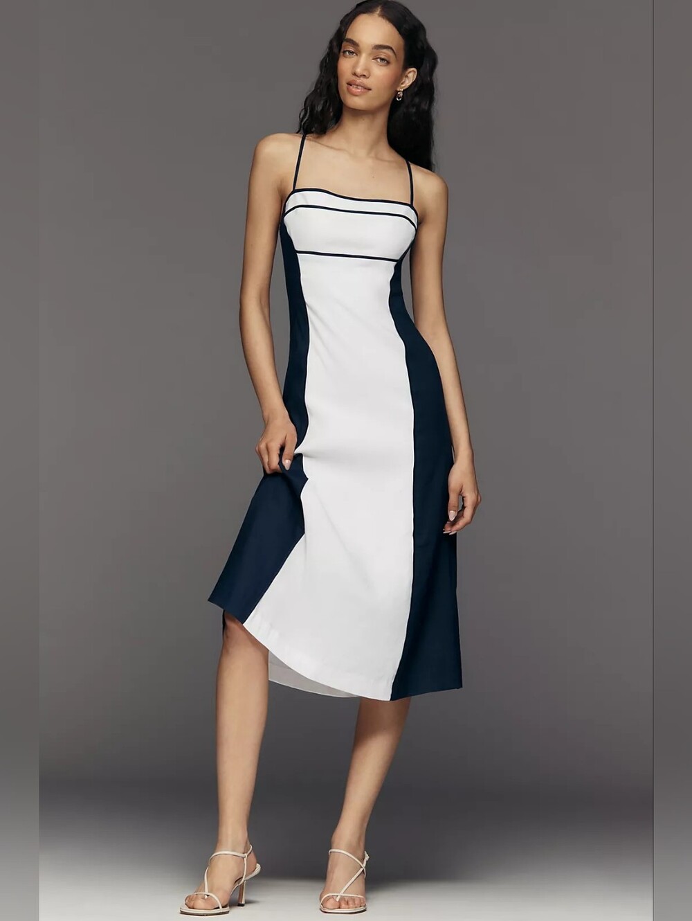 Anthropologie Maeve Colorblock White and Navy Midi dress Size XS